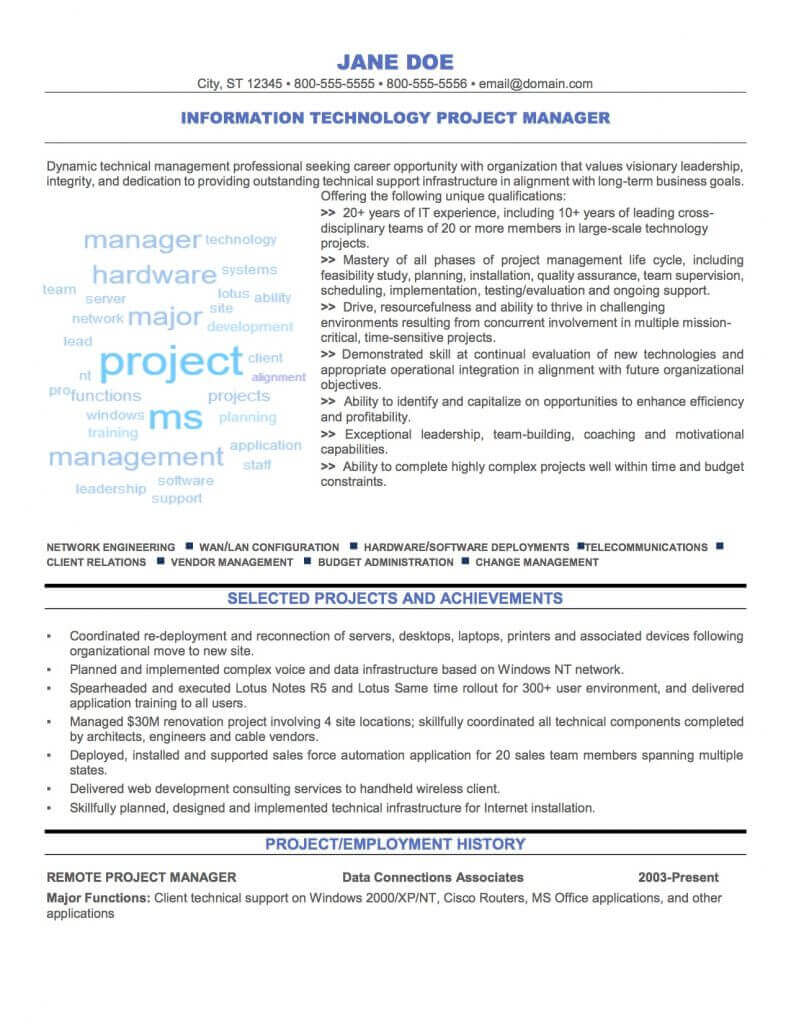 IT Project Manager Word Cloud Sample | Capstone Resume Services, Inc.