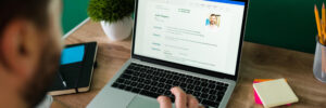 man creating resume